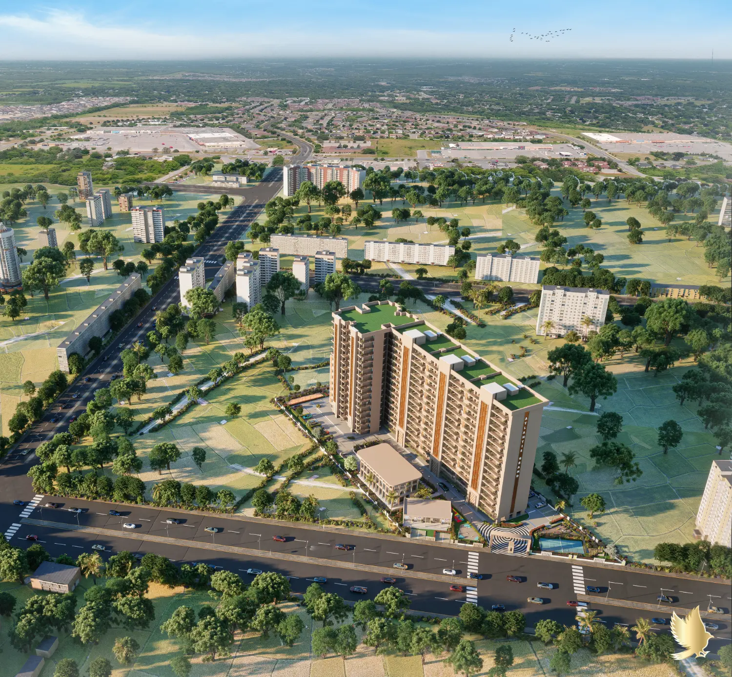 Aerial view of Atlantis Grand and surrounding landscape
