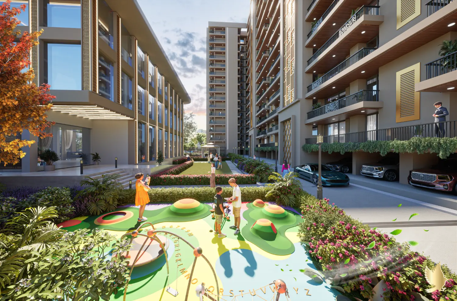 Atlantis Grand landscaped courtyard and play area