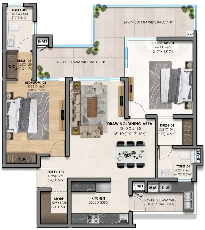 Atlantis Heights 2 bedroom residence layout