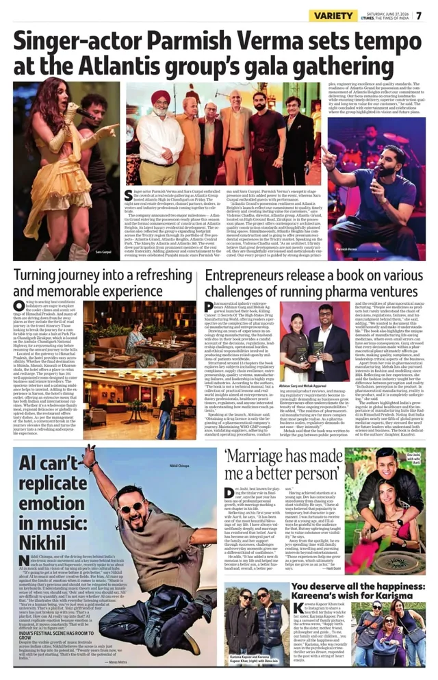 Times of India coverage of Parmish Verma at the Atlantis Group gala gathering